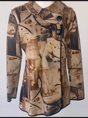 Vintage Abstract Print Jacket Brown Tan Minimalist Artsy 90’s Blazer M